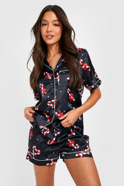 Tinsel Town | Black Candy Cane Print Christmas Pyjamas For Women