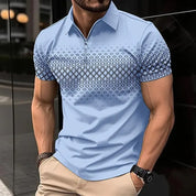 Cosimo Wattleford | Mocha Gradient Check Zip Polo Shirt For Men