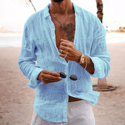 Nicola Saxcroft | Crinkle Linen-Look Long Sleeve Beach Shirt For Men