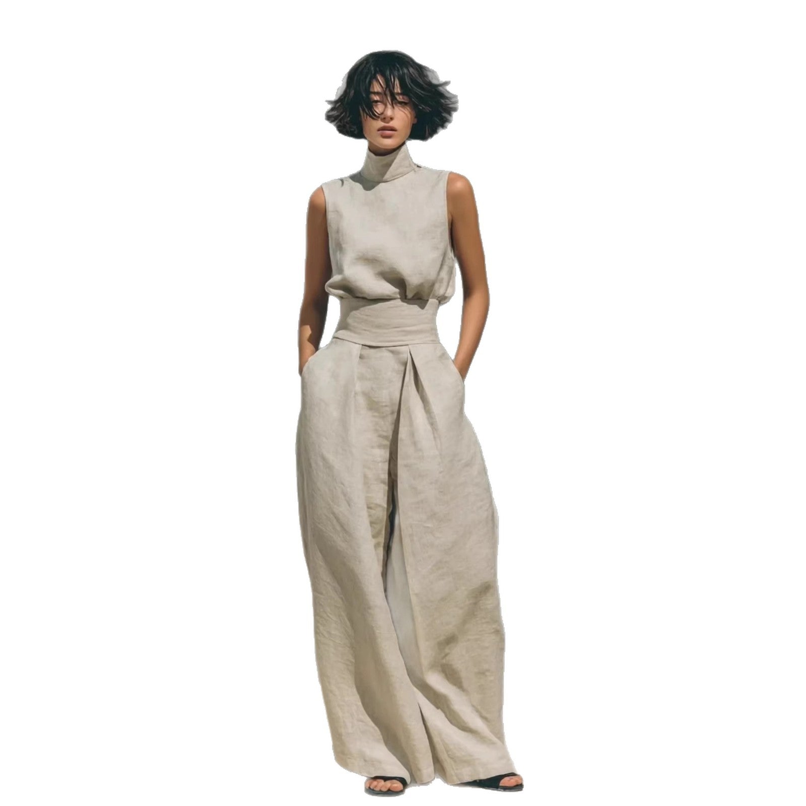 Valentina Creswell | Linen-Look Wide Leg Two-Piece Set For Women