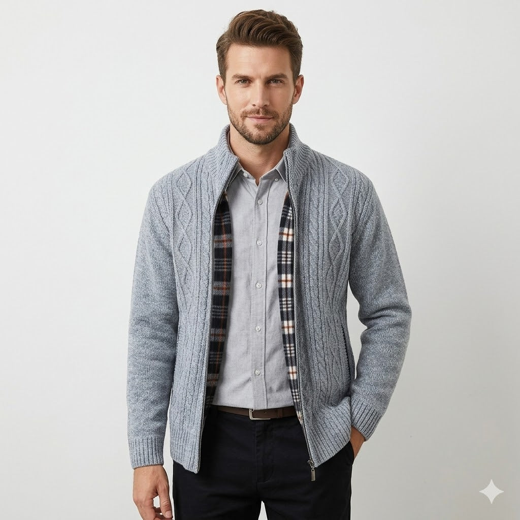 Matteo Sinclair | Cable Knit Zip Cardigan For Men