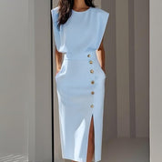 Rita Estton | Button Slit Sleeveless Midi Dress For Women