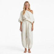Lauren Fitzsimmons | Linen Off-Shoulder Top And Tapered Pants Set For Women
