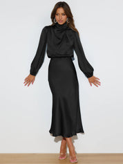 Ruby Anderson | Satin High-Neck Midi Dress For Women