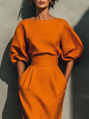 Ivy Marsh | Puff Sleeve Top And Midi Skirt Set For Women