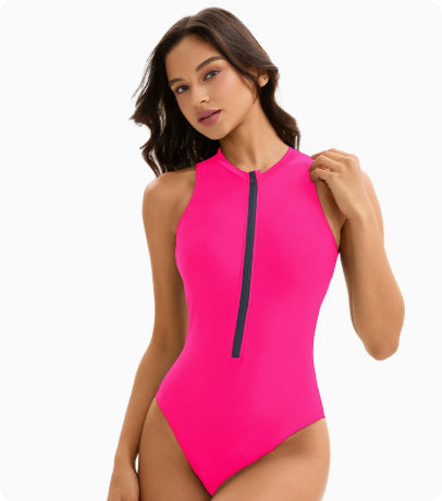 Melania Bramshaw | Zip Front High Neck One-Piece Swimsuit For Women
