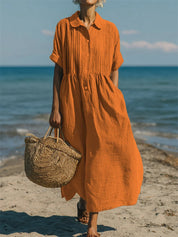 Ilaria Everwell | Button Front Pleated Summer Shirt Dress For Women