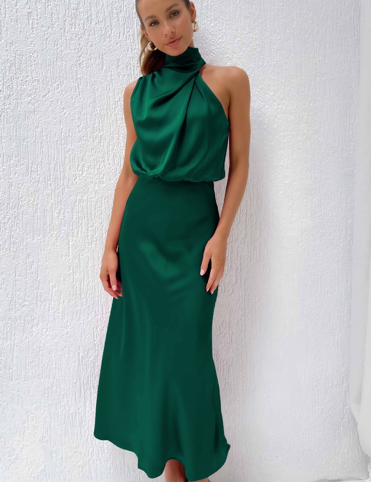 Isla Crompton | Satin Halter Midi Dress For Women