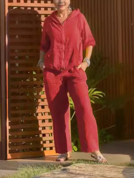 Vilma Fenshaw | Linen-Look Zip Top And Trousers Set For Women