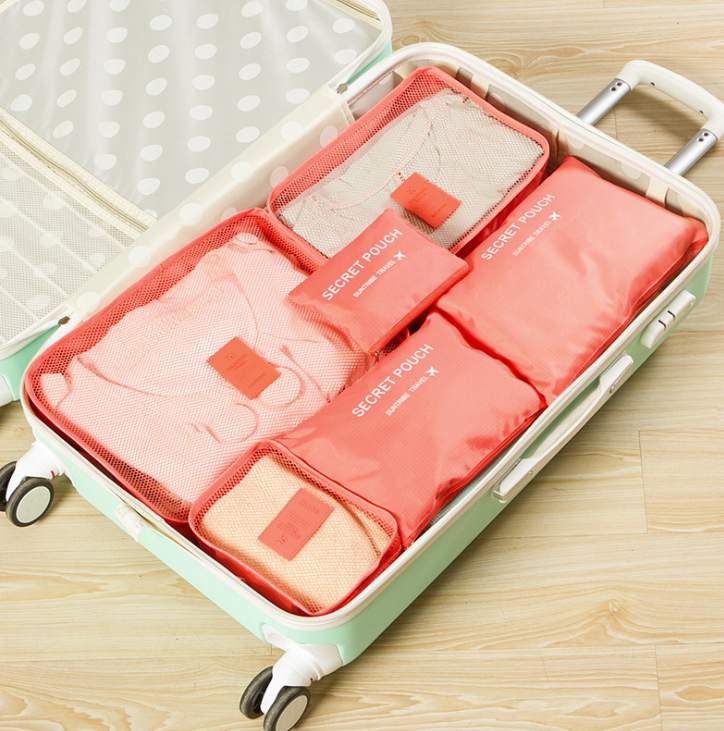 6-Piece Waterproof Packing Cubes Set - Watermelon Red