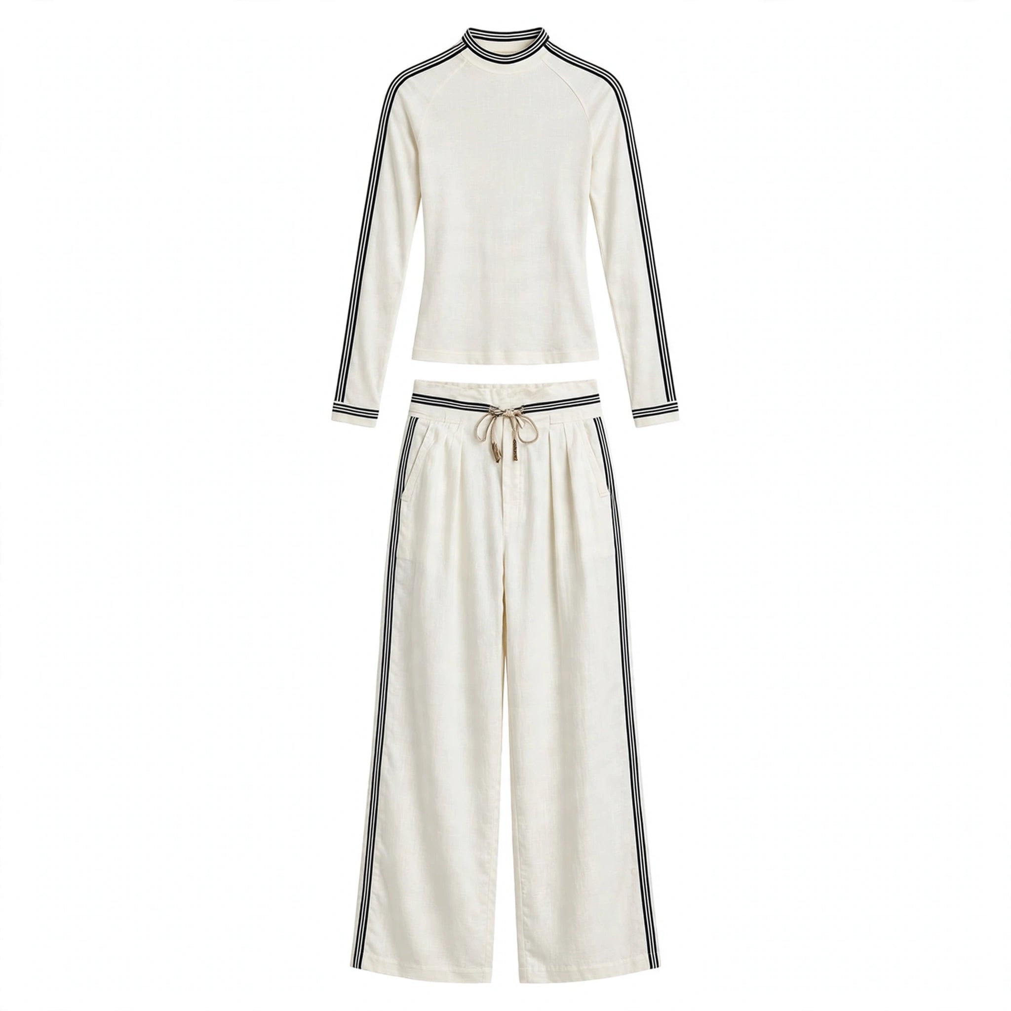 Olivia Kingswell | Striped Trim Two-Piece Set For Women