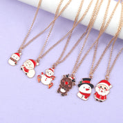 Yule Star | Gold Santa Snowman Elk Christmas Necklace For Women
