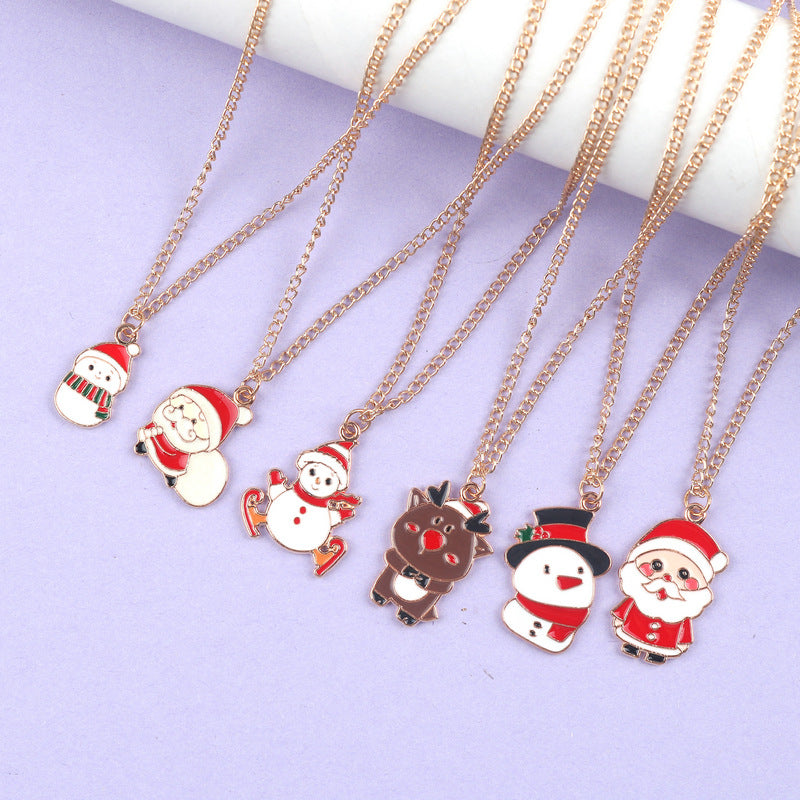 Yule Star | Gold Santa Snowman Elk Christmas Necklace For Women