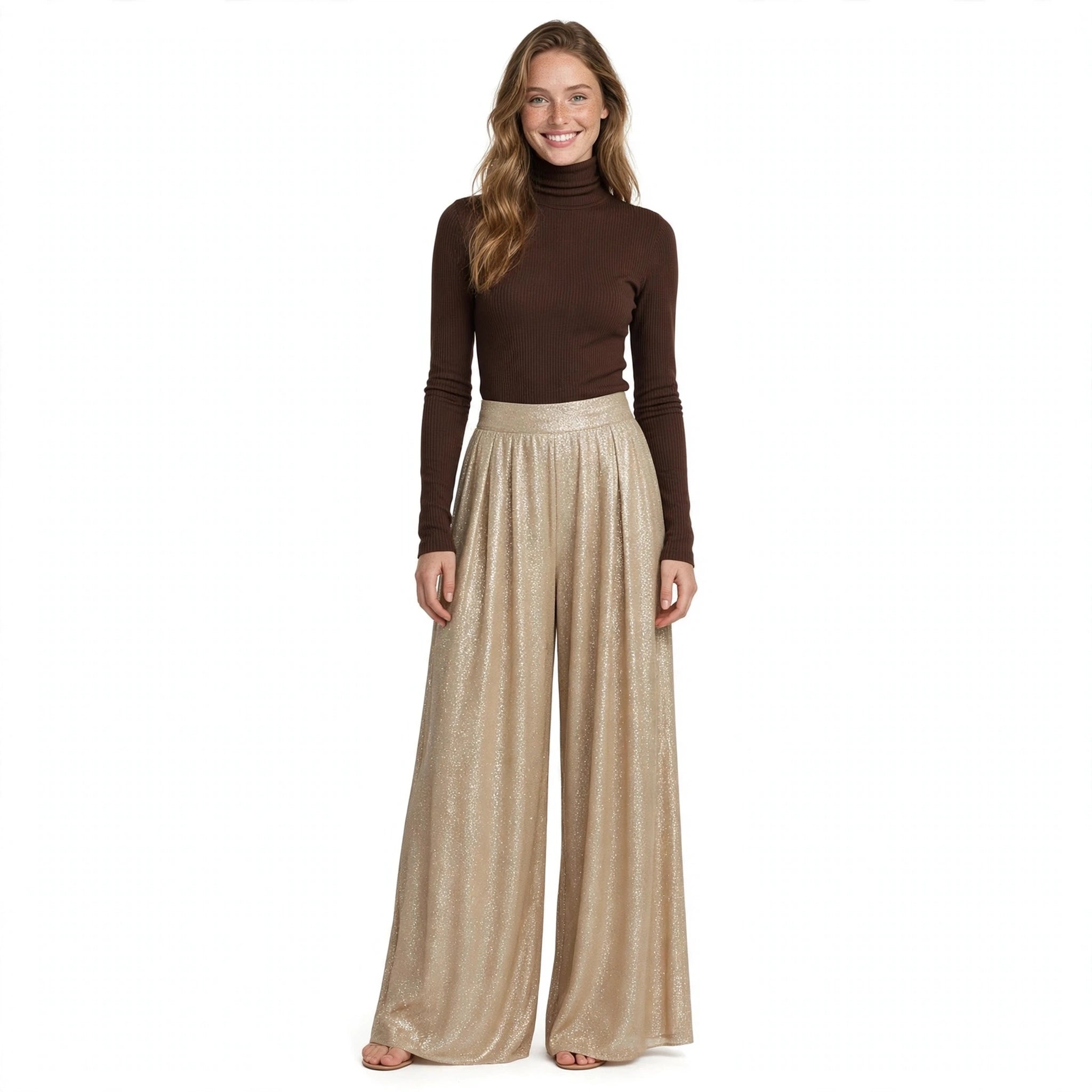 Imogen Pratt | Ribbed Knit Top & Shimmer Skirt Set For Women