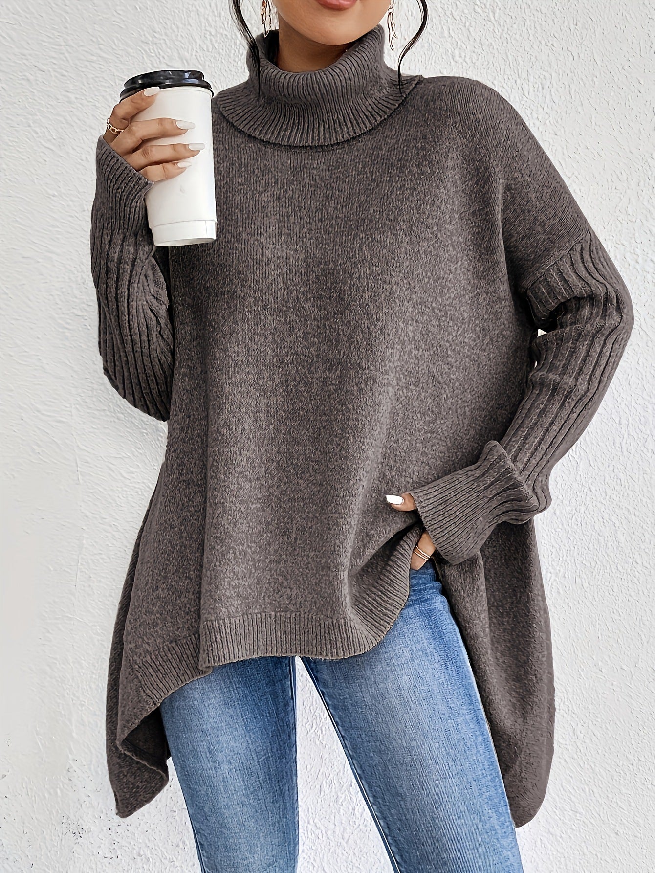 Phoebe Martin | Oversized Turtleneck Knit Sweater For Women