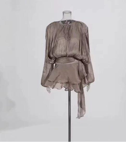 Lauren Murphy | Puff Sleeve Waist-Tie Mini Dress For Women