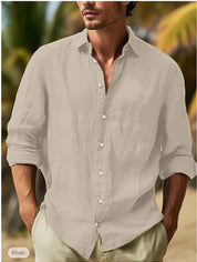 Basilio Levbrook | Linen-Look Long Sleeve Button-Up Shirt For Men