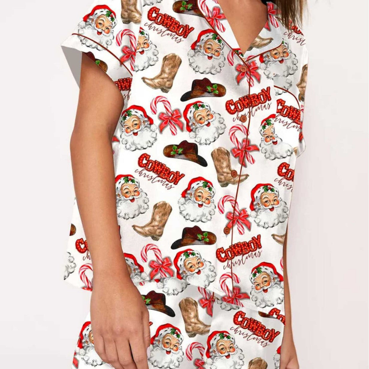 Tinsel Town | Black Candy Cane Print Christmas Pyjamas For Women