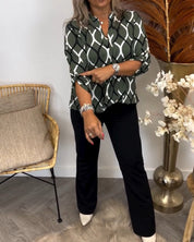 Genevieve Ashworth | Geometric Print V-Neck Blouse For Women