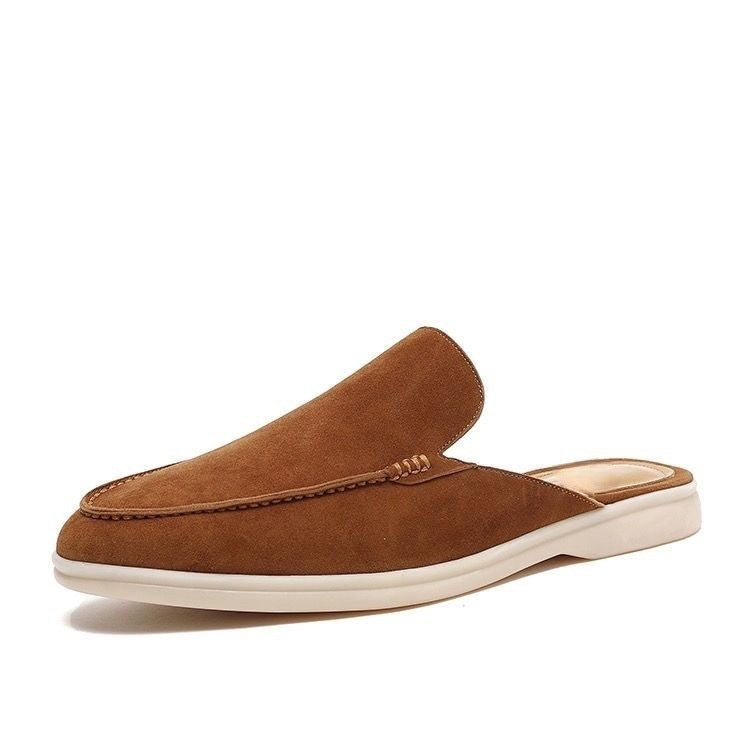 Silvio Tamworth | Rust Suede Backless Loafers For Men