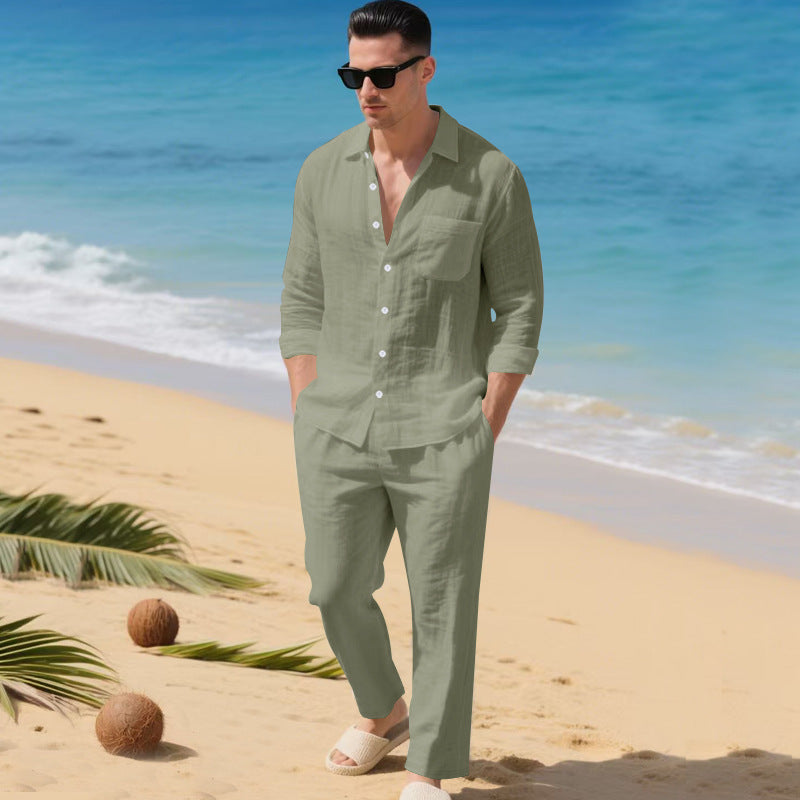 Valerio Gilgate | Linen-Look Shirt And Trousers Set For Men