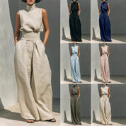 Valentina Creswell | Linen-Look Wide Leg Two-Piece Set For Women