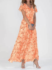 Agata Stanmore | Floral Flutter Sleeve V-Neck Maxi Dress For Women