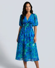 Phoebe Harrison | V-Neck Puff Sleeve Pleated Midi Dress For Women