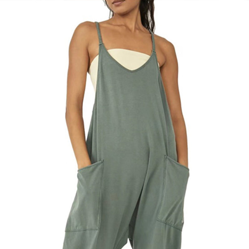Maude Penwell | Black V-Neck Harem Pocket Jumpsuit For Women