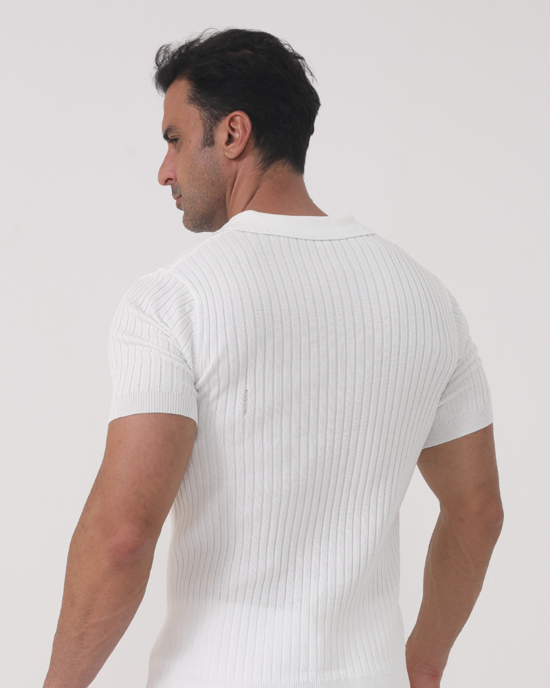 Luca Bianchi | Ribbed Knit Polo with Sculpted Fit For Men