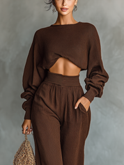 Elise Thackeray | Knitted Crop Top And Wide-Leg Pants Set For Women