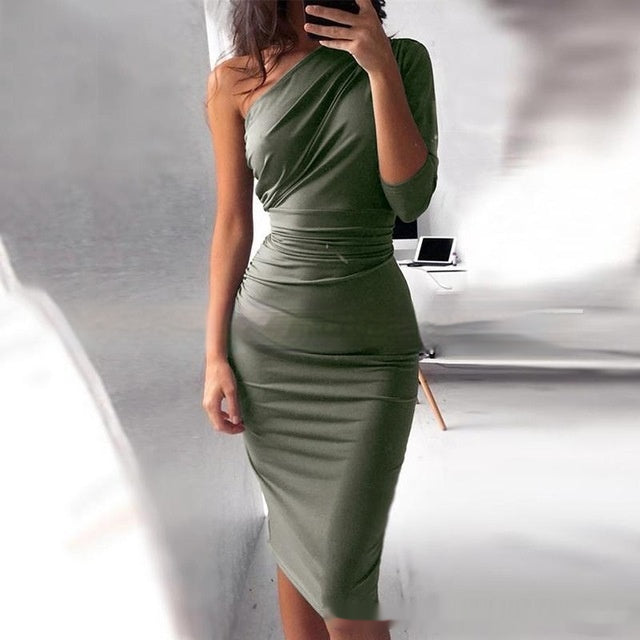 Gabriella Uffdale | One-Shoulder Ruched Bodycon Midi Dress For Women