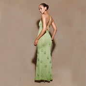 Lucasta Garmore | Green Crochet Flower Maxi Dress For Women