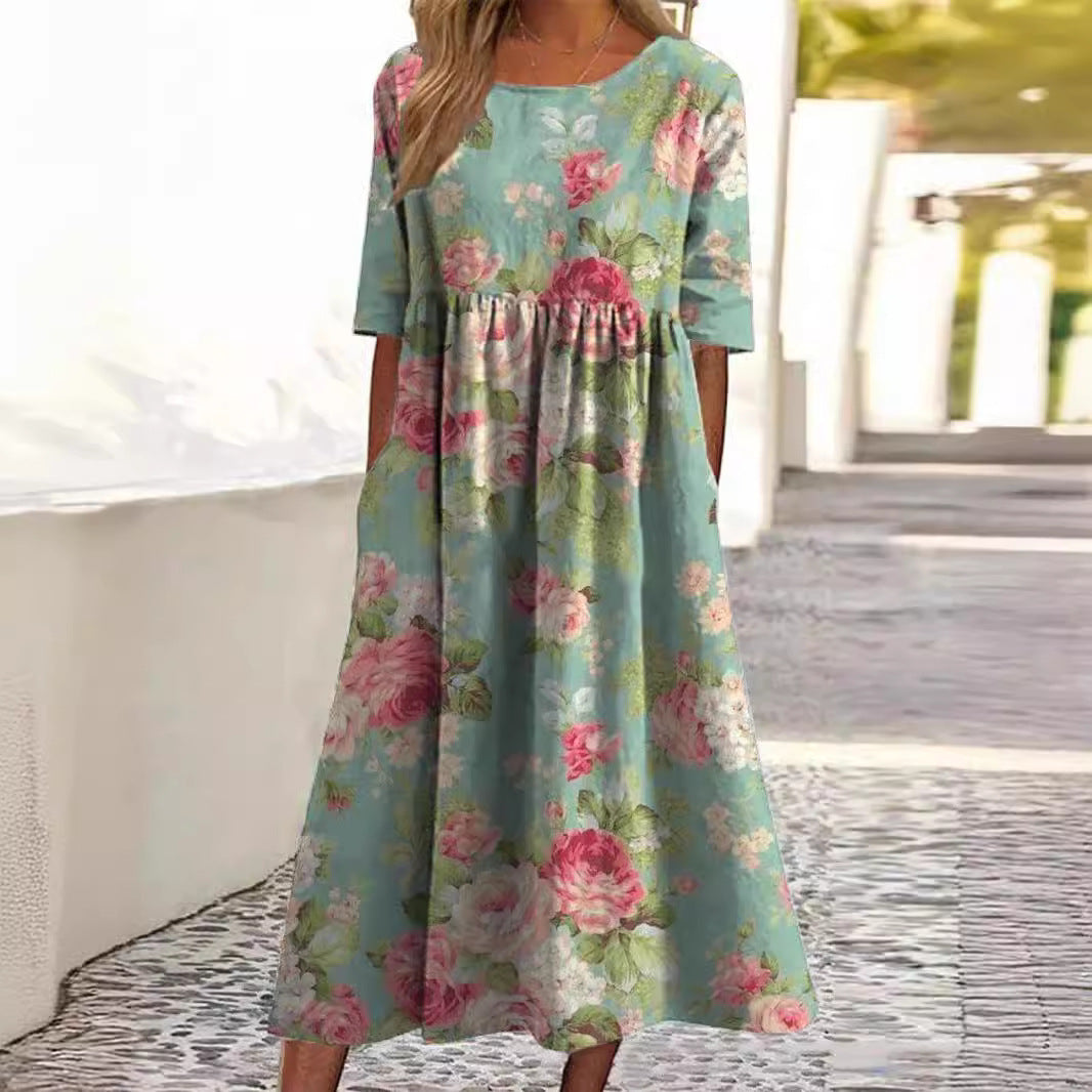 Tina Colebridge | Floral Print Half Sleeve Midi Dress For Women