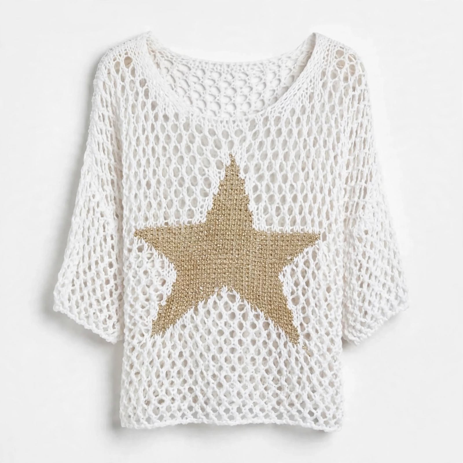 Charlotte Sheridan | Star Detail Crochet Knit Top For Women