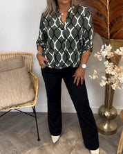 Genevieve Ashworth | Geometric Print V-Neck Blouse For Women