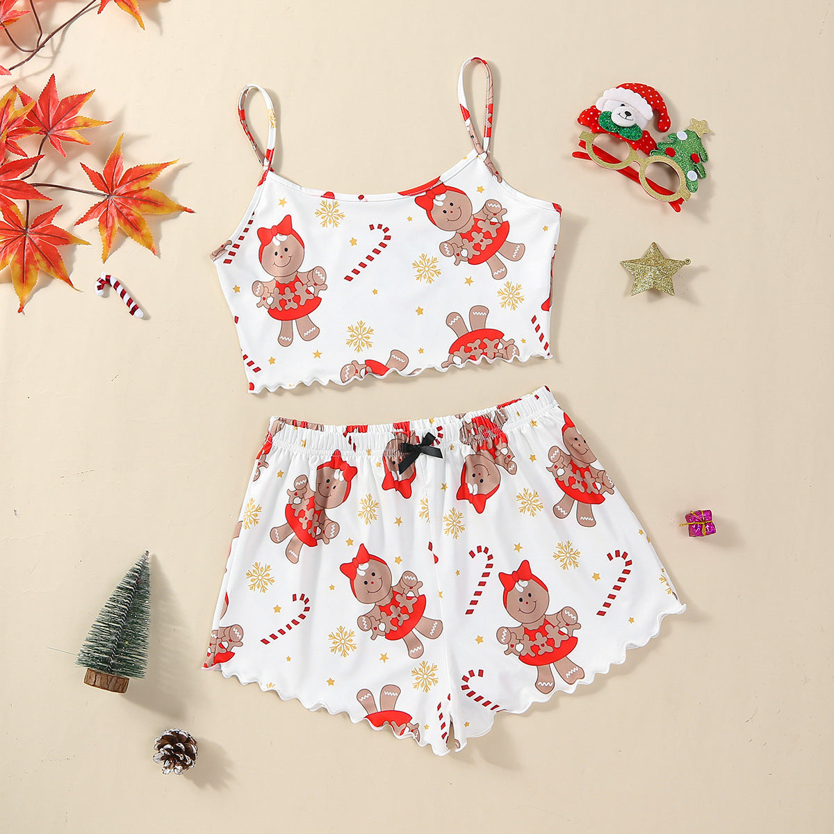Sugar Plum | Green Gingerbread Print Christmas Pyjamas For Women