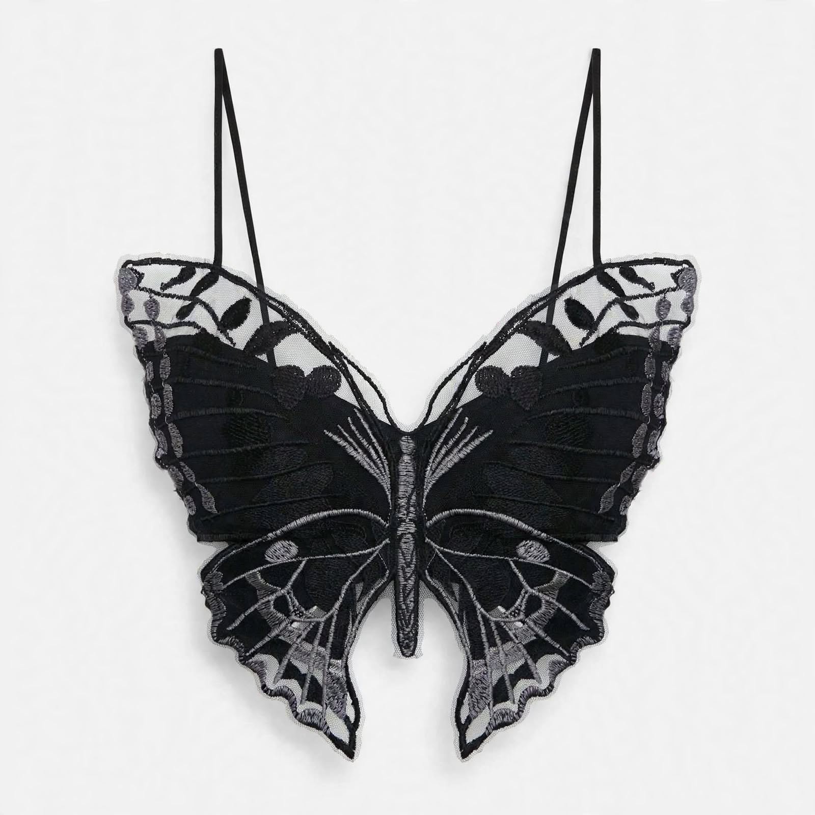 Harper Whitfield | Butterfly Embroidered Halter Crop Top For Women