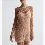 Carla Braybrook | Sheer Beaded Mesh Mini Dress For Women