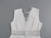 Amalia Henbridge | White Lace Trim V-Neck Midi Dress For Women