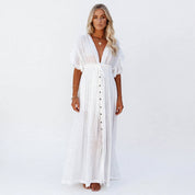 Vera Draymere | Button Front V-Neck Maxi Dress For Women