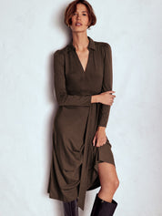 Fion Fairford | Army Green Belted Wrap Midi Dress For Women