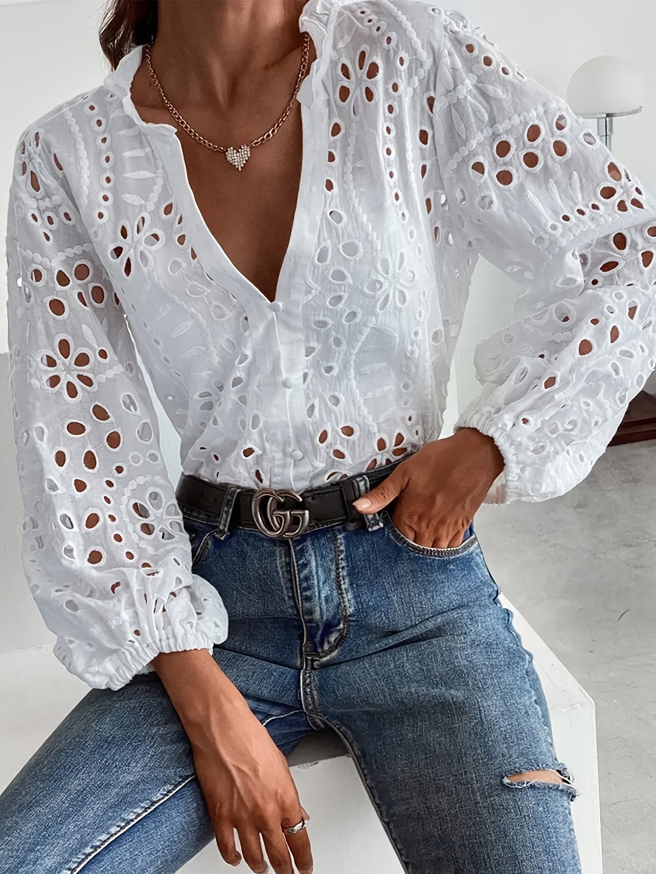 Imogen Ashworth | Broderie Anglaise Long-Sleeve Blouse For Women