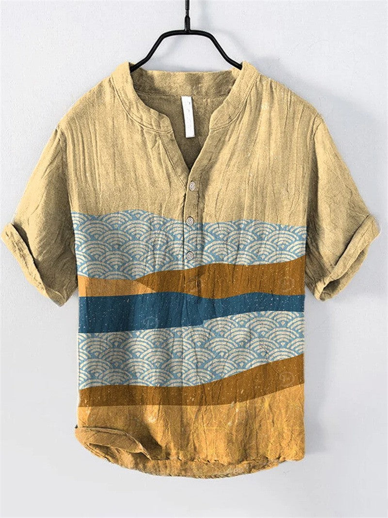 Filippo Rushcombe | Art Print Linen-Look Short Sleeve Shirt For Men