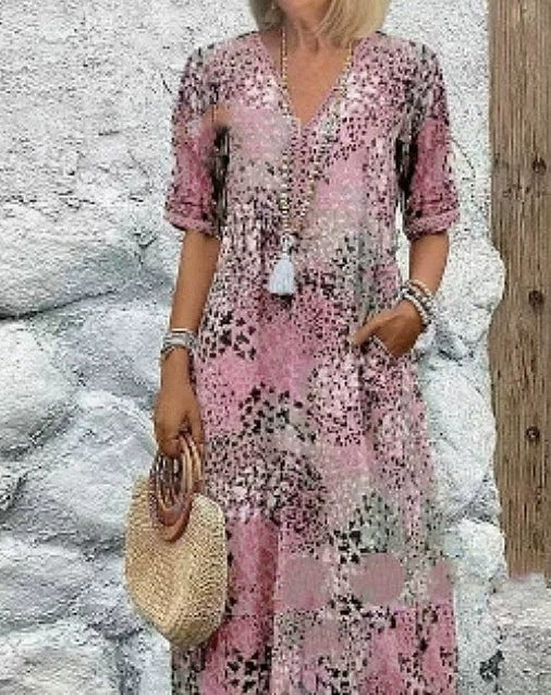 Tea Ostbridge | Mosaic Print V-Neck Pocket Midi Dress For Women