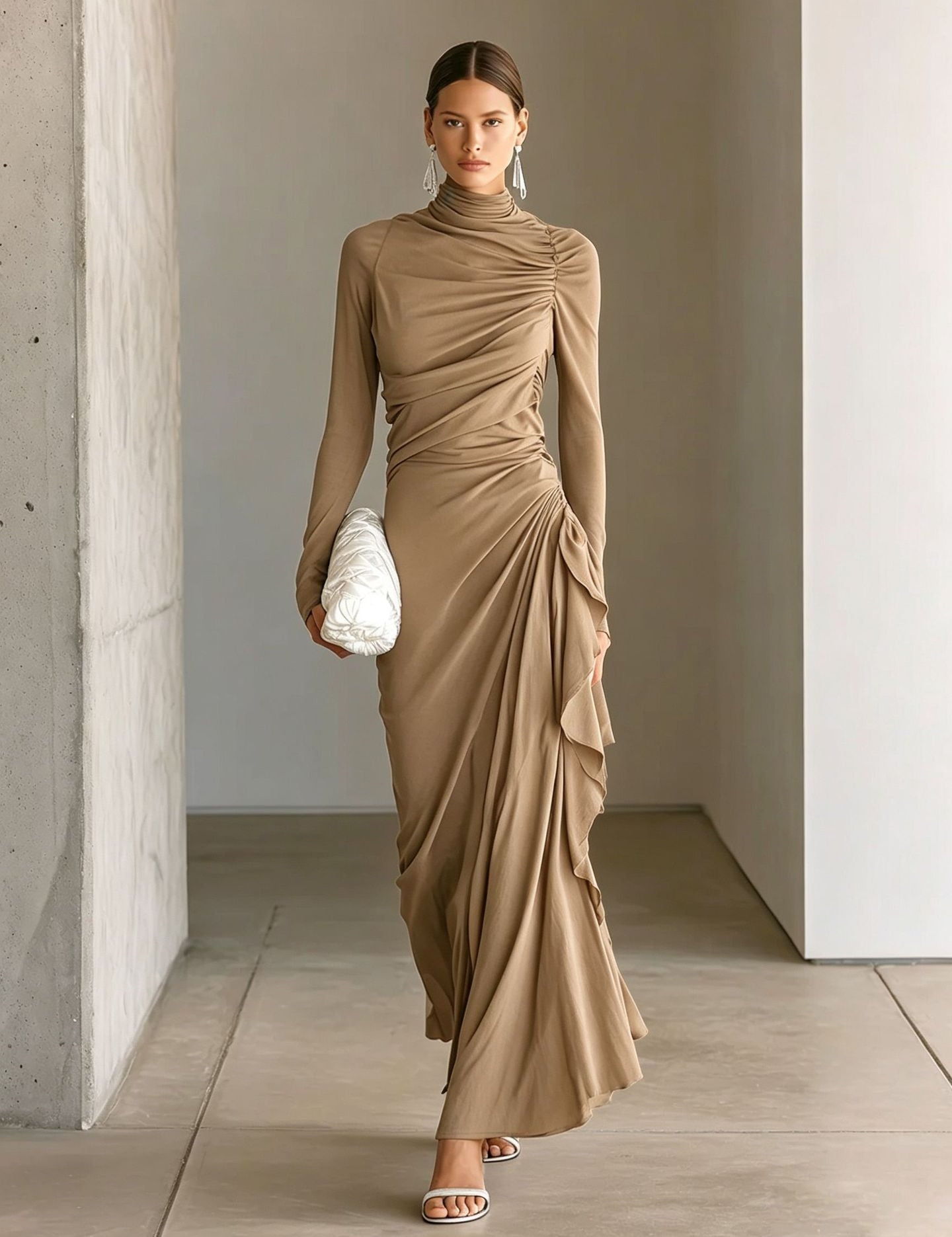 Imogen Wright | High-Neck Draped Maxi Dress For Women