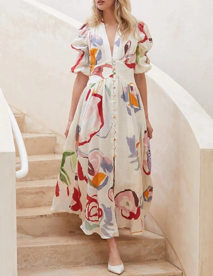 Matilda Young | Floral Summer Dress With V-Neck For Women