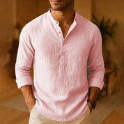 Nico Glenhurst | Sky Blue Linen Look Band Collar Shirt For Men