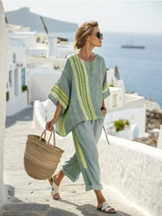 Fiore Hunworth | Linen-Look Striped Top & Trousers Set For Women
