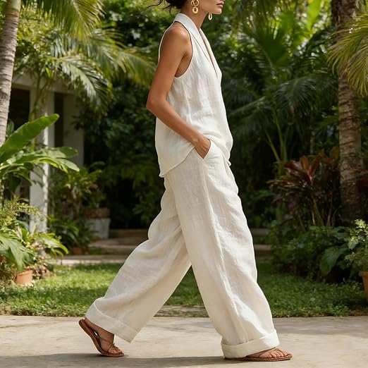 Bridie Ashcroft | Linen Tank Top and Wide-Leg Pants Set For Women